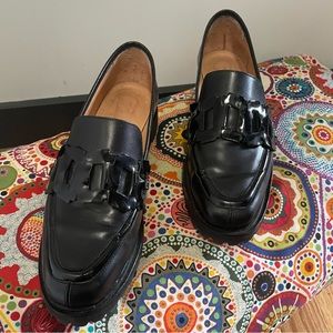 Zou Xou Trini Chunky Loafers in black leather w/black patent trim.EU 39/US 9